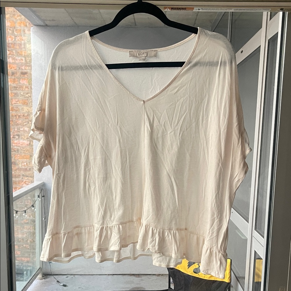 LOFT Cream Ruffle Hem Blouse